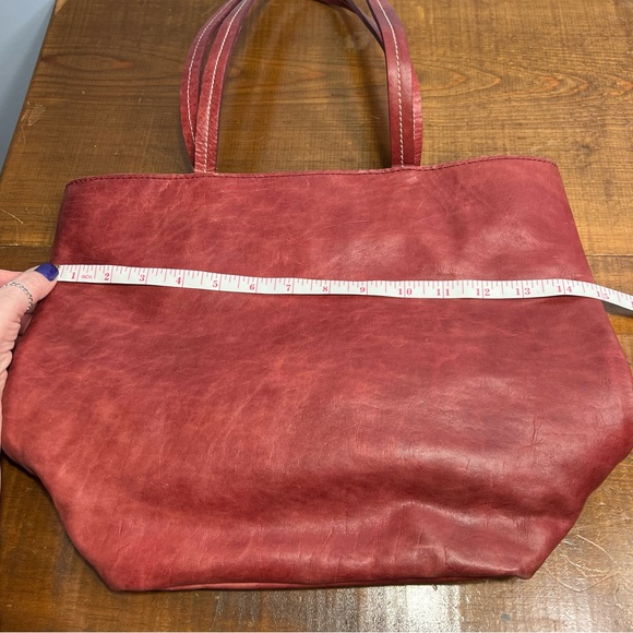 Humawaca handmade deep wine red leather tote bag - Picture 11 of 12